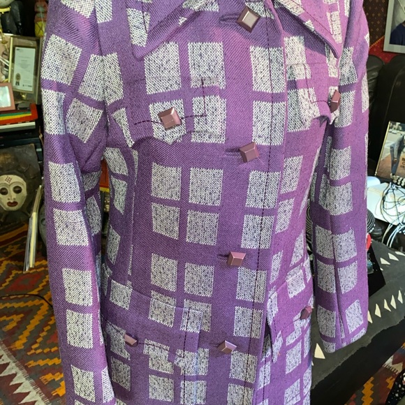 AUTHENTIC VTG Purple💜’Window-Checkered’ Long Coat - Picture 2 of 5